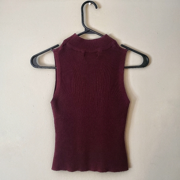Cute Burgundy Turtle Neck Cutoff Blouse - Picture 2 of 3